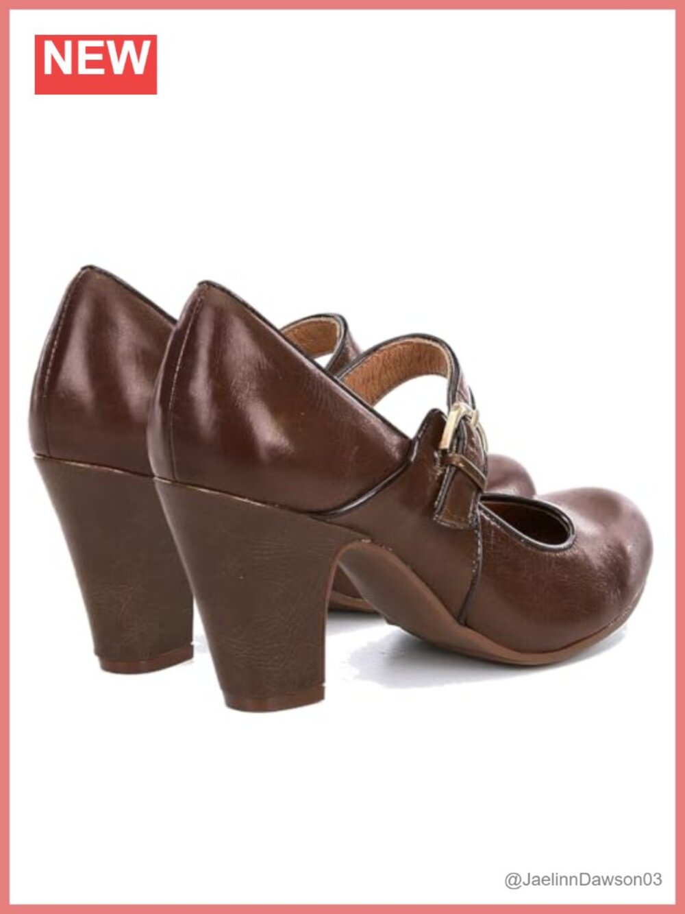 Vintage Chunky Block Heel Mary Jane Shoes Women's Leather Pumps 3" Heel - Picture 4 of 6